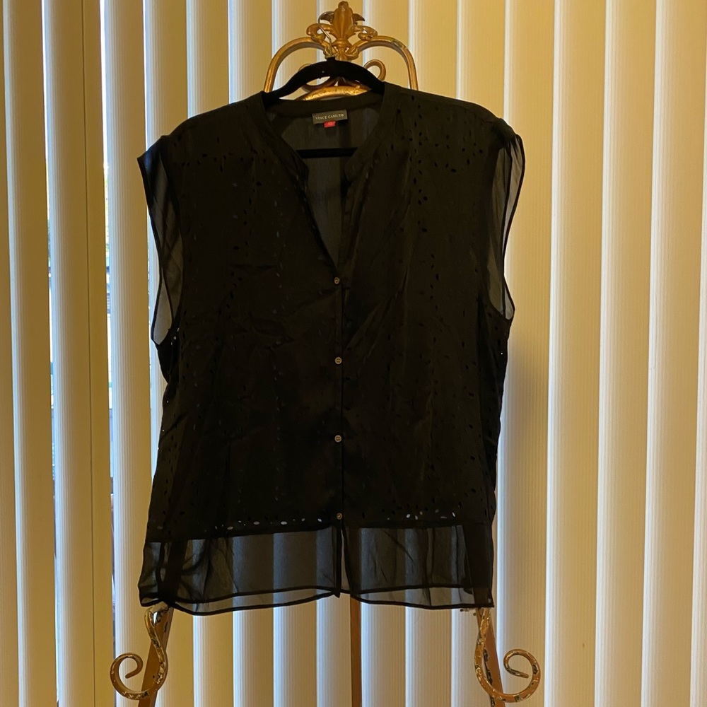 Black Blouse w/ Floral Cutout Back